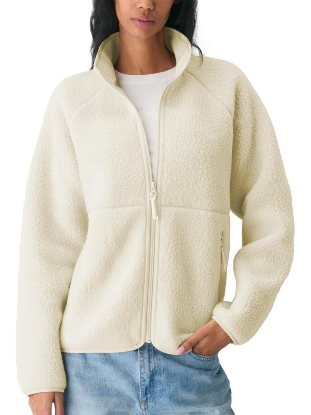 Women's Apricot Fuzzy Fleece Jacket Full Zip Fall Winter Sherpa Warm Coats